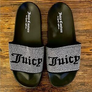 Juicy Couture Black Slides with Sparkling Accents